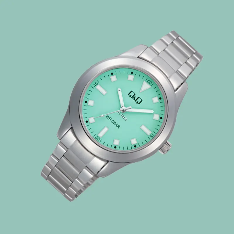 Q&Q Tiffany Blue Dial Quartz Silver Ladies Watch- Q35B-007PY
